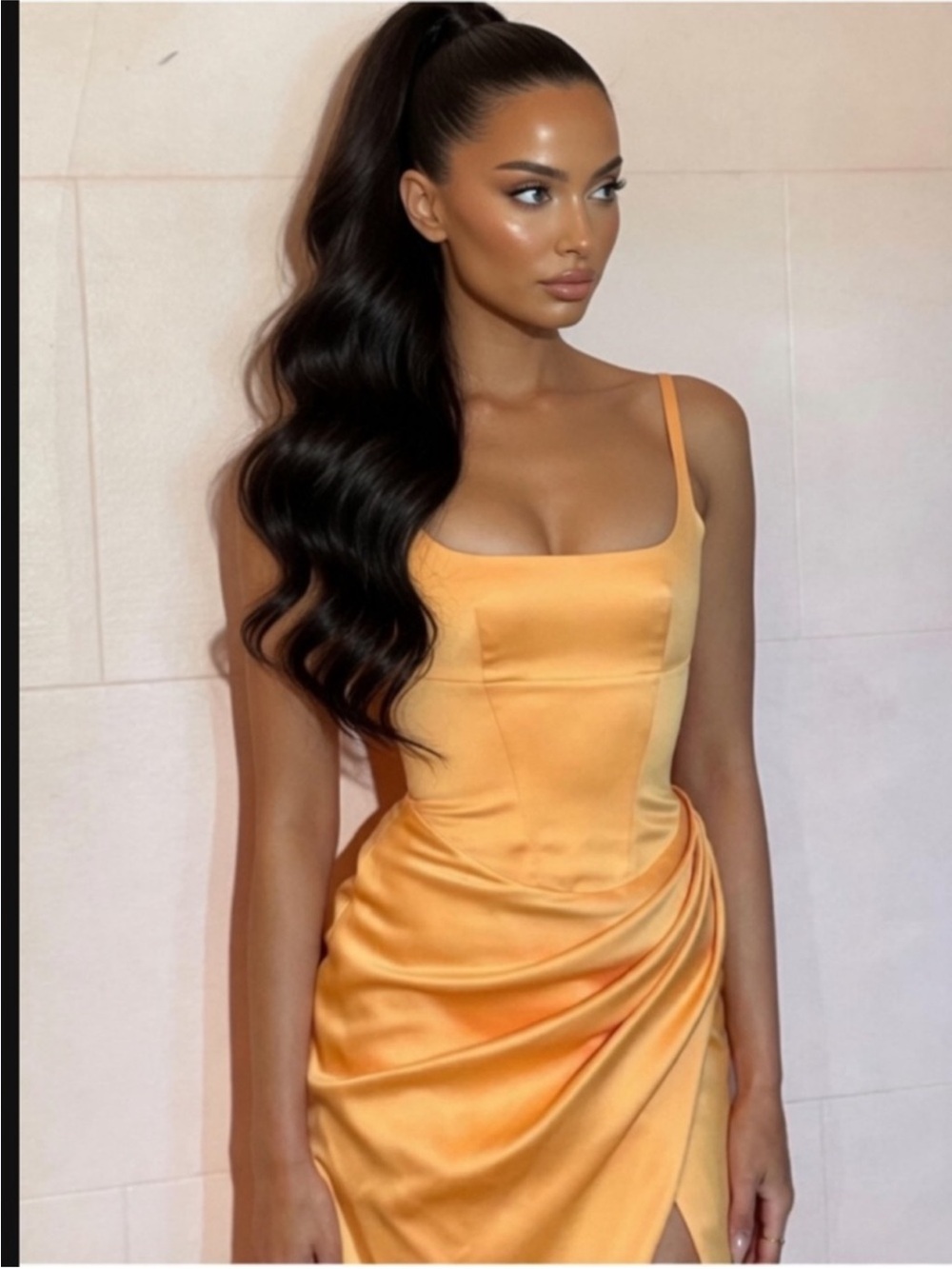 HOUSE OF CB 'Bianca' Tangerine Satin PleatedCorsetMidiDress/Size S-US 4-6 $285